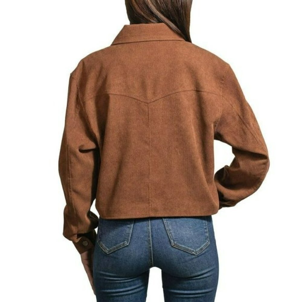 NWT Wrangler Women's Lightweight Corduroy Cropped Snap Button Up Shirt Jacket - Picture 4 of 6